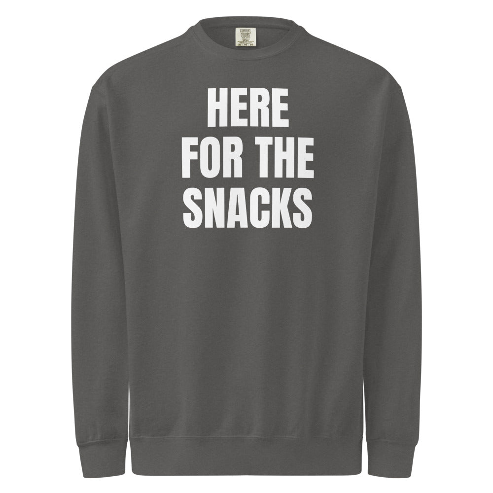 HERE FOR THE SNACKS garment-dyed sweatshirt, pepper
