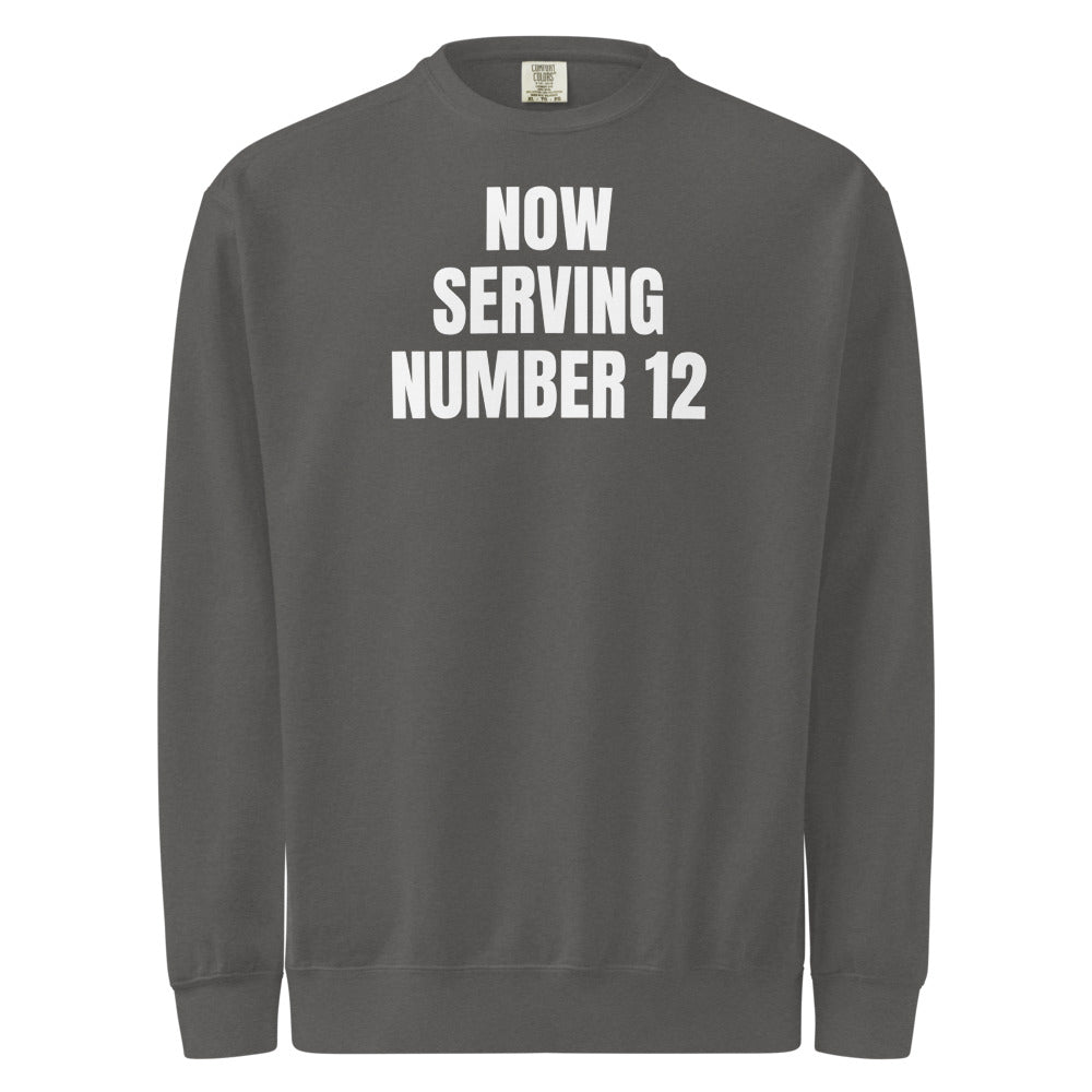 NOW SERVING NUMBER 12 garment-dyed sweatshirt, pepper