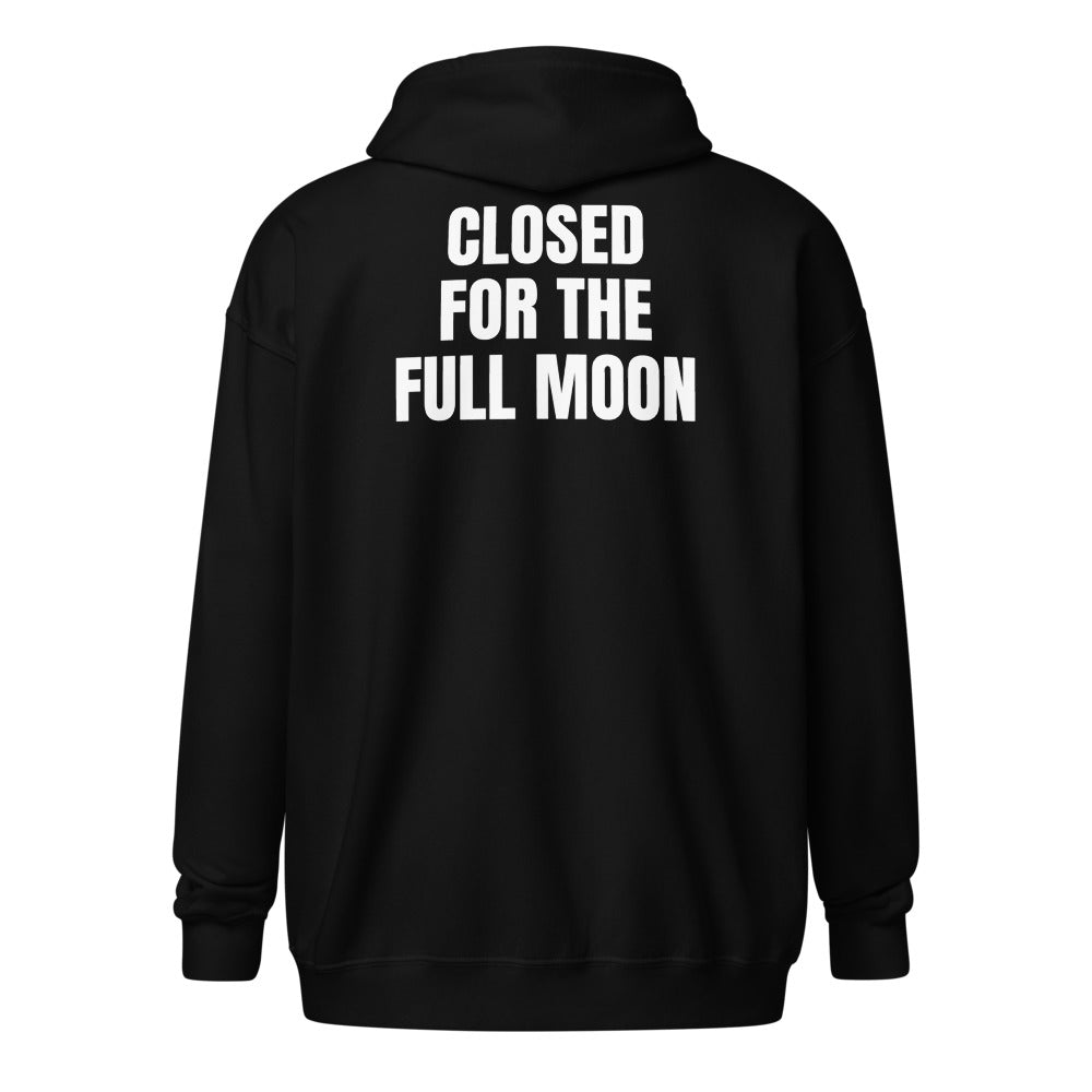 CLOSED FOR THE FULL MOON zip hoodie, black