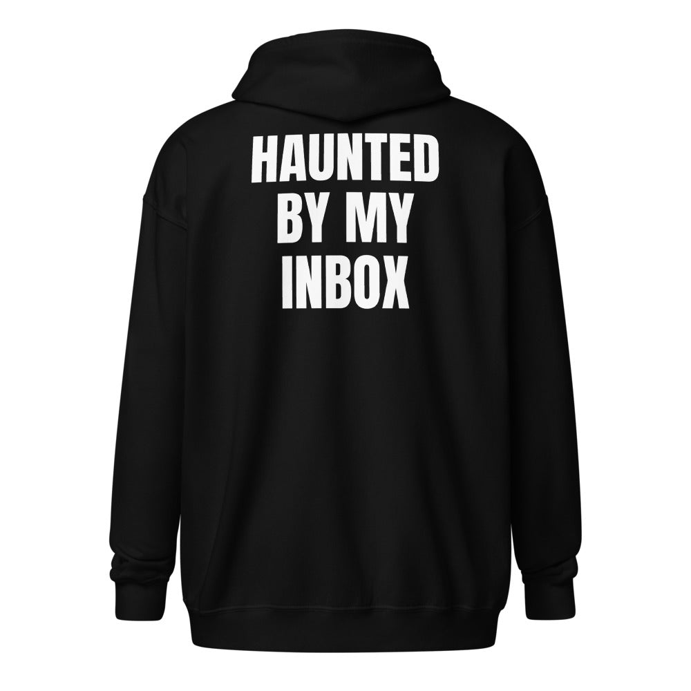 HAUNTED BY MY INBOX zip hoodie, black