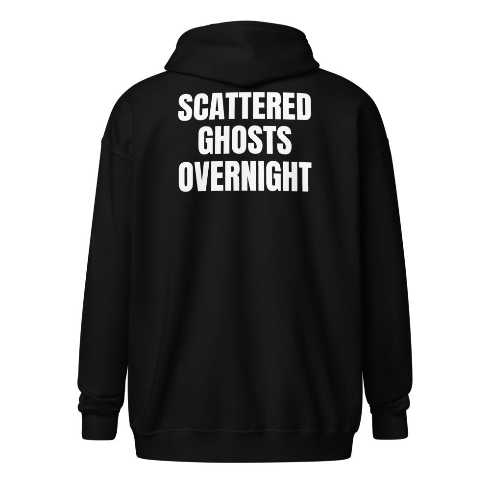 SCATTERED GHOSTS OVERNIGHT zip hoodie, black