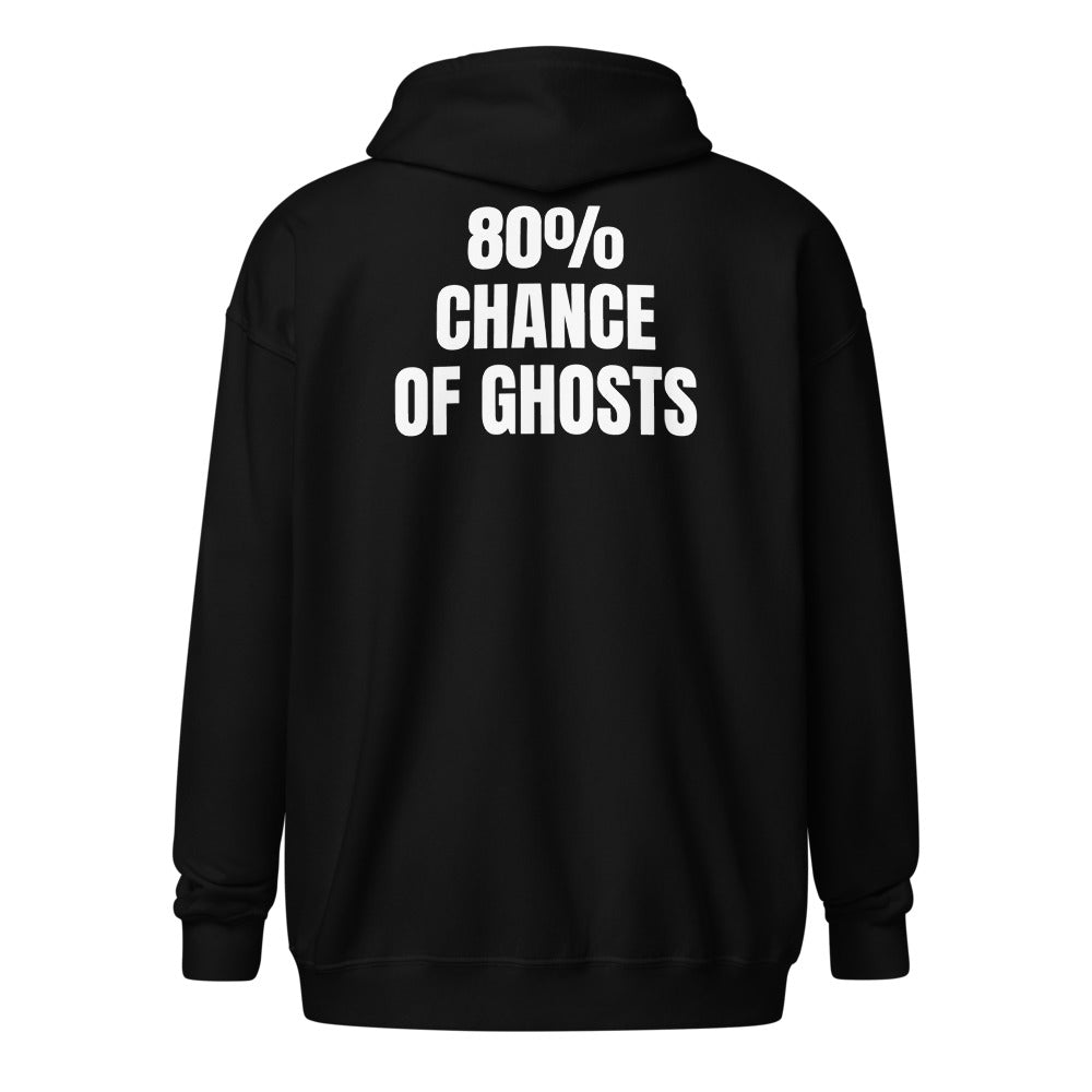 80% CHANCE OF GHOSTS zip hoodie, black