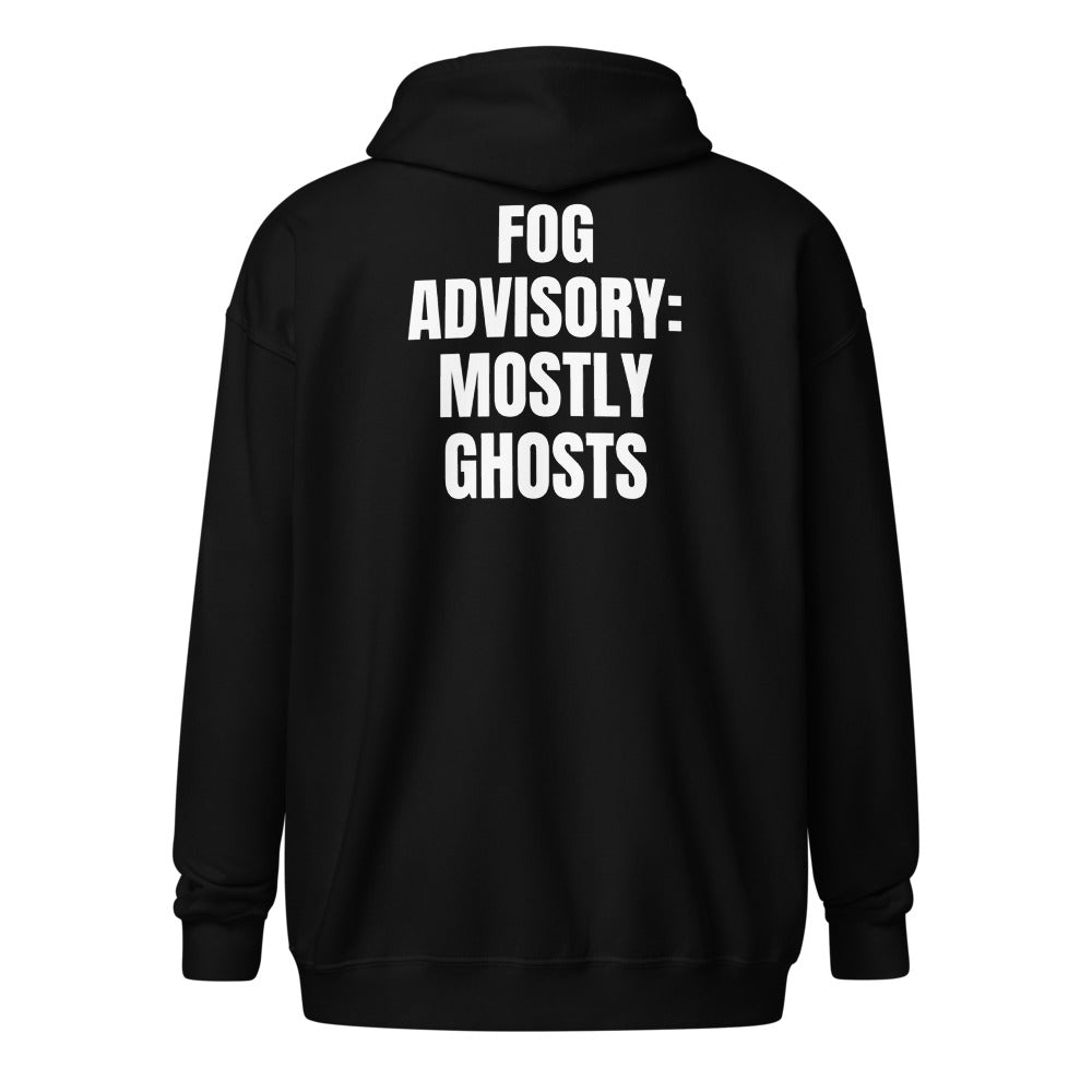 FOG ADVISORY: MOSTLY GHOSTS zip hoodie, black