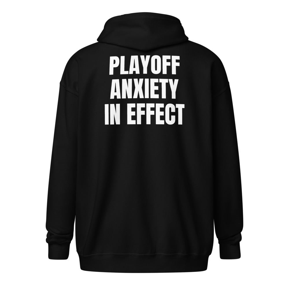 PLAYOFF ANXIETY IN EFFECT zip hoodie, black