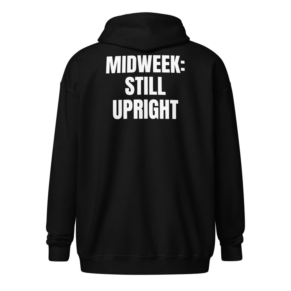 MIDWEEK: STILL UPRIGHT zip hoodie, black