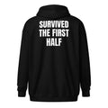 SURVIVED THE FIRST HALF zip hoodie, black
