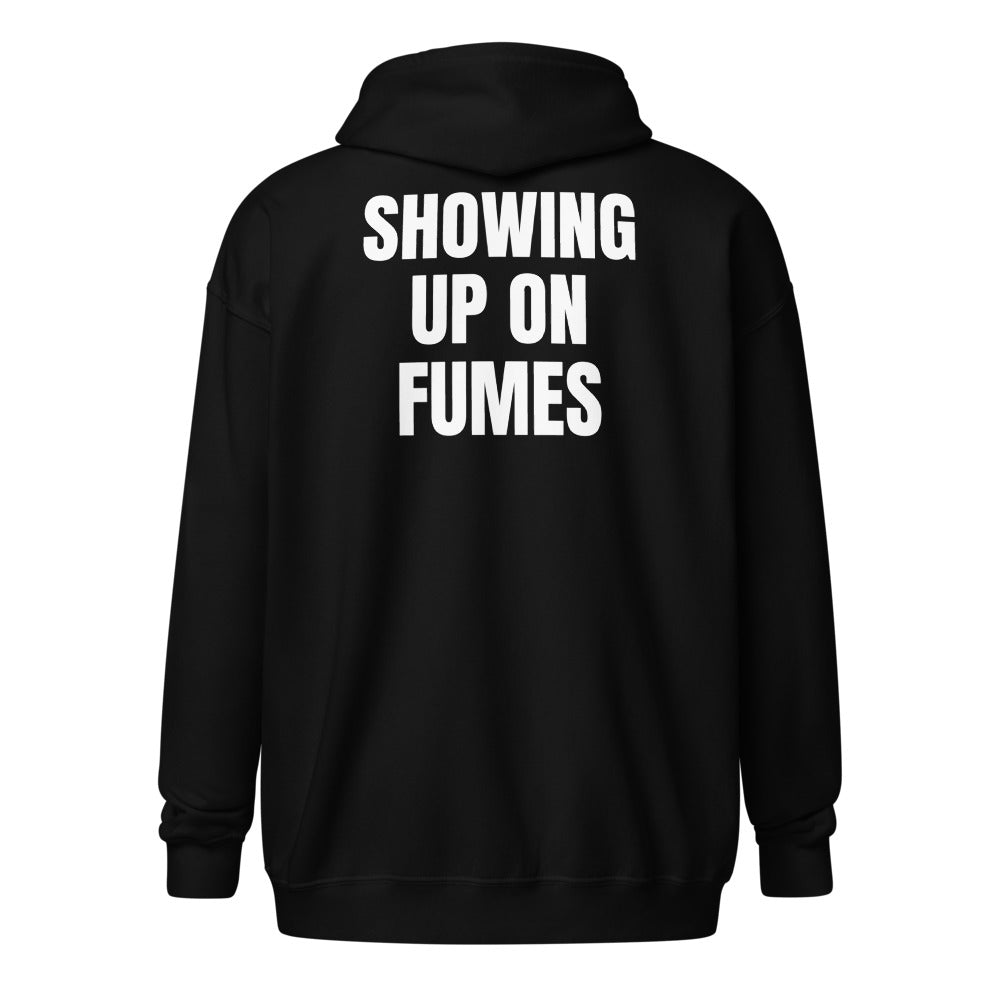 SHOWING UP ON FUMES zip hoodie, black