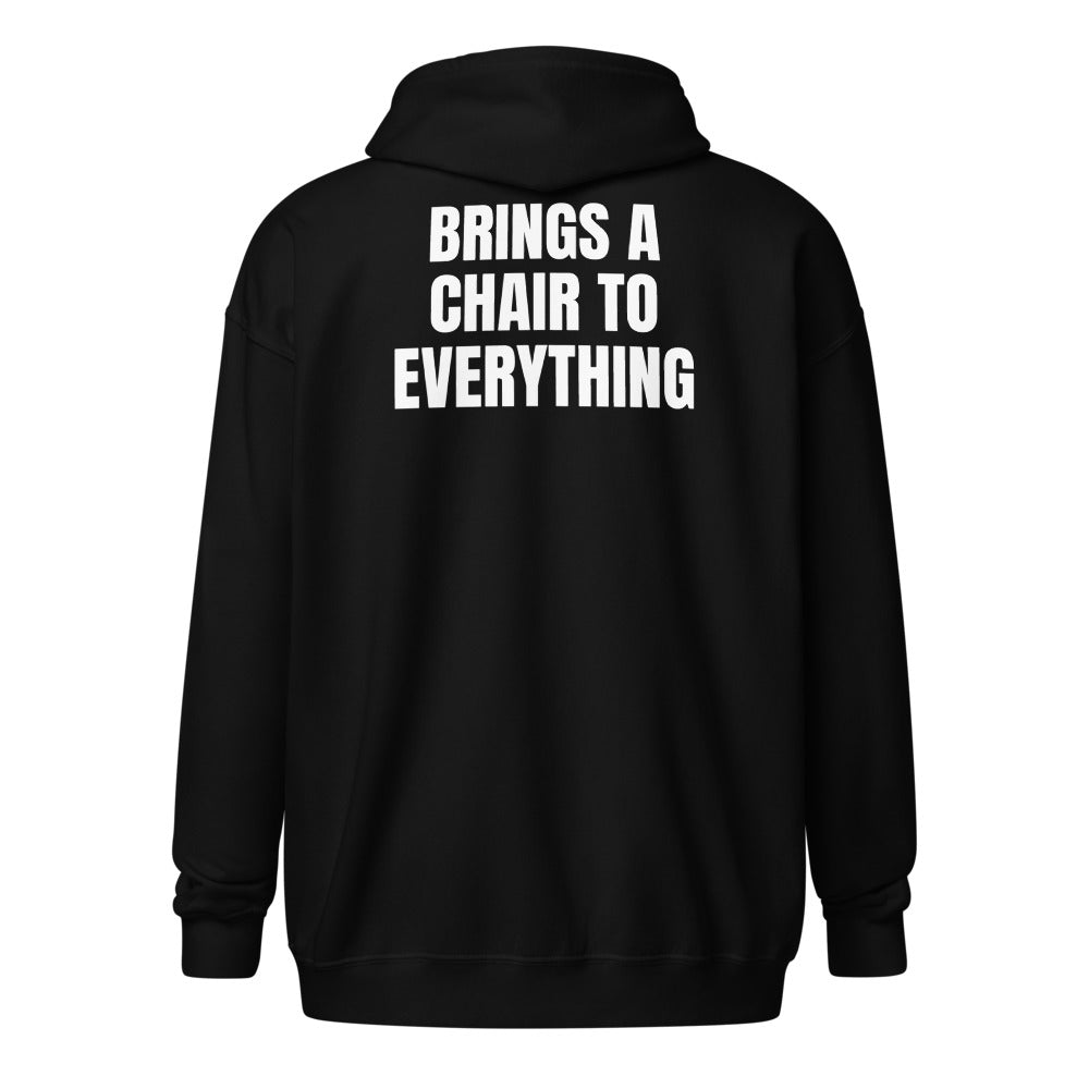 BRINGS A CHAIR TO EVERYTHING zip hoodie, black