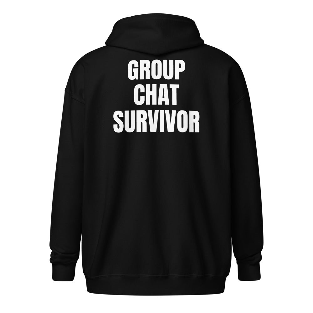GROUP CHAT SURVIVOR zip hoodie, black