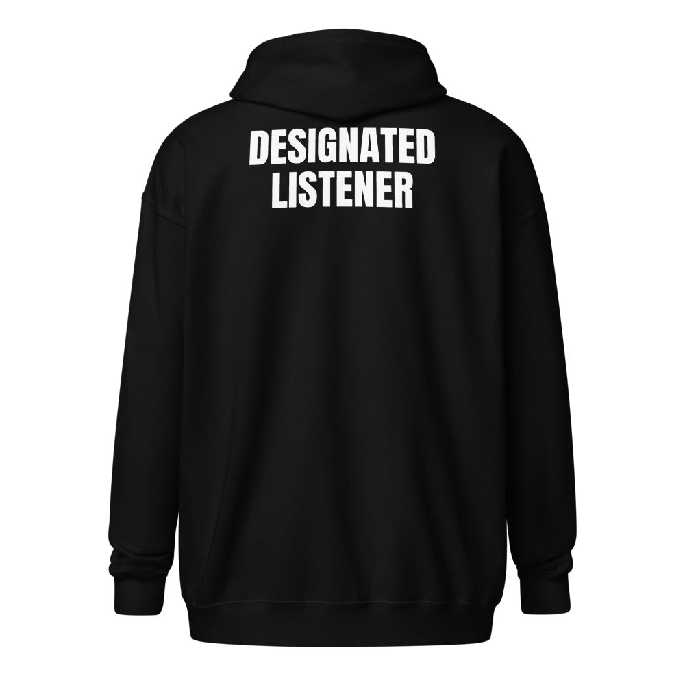 DESIGNATED LISTENER zip hoodie, black