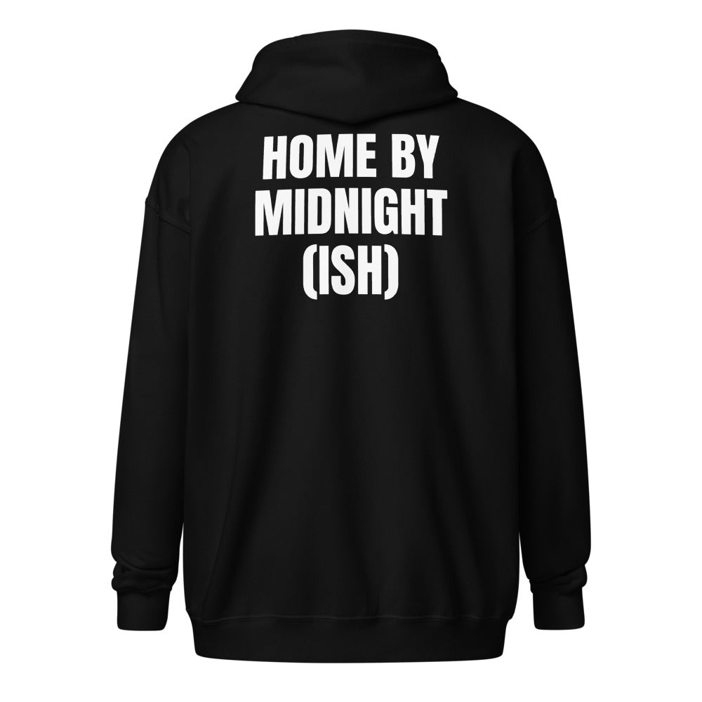 HOME BY MIDNIGHT (ISH) zip hoodie, black
