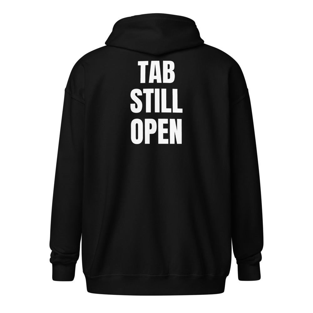 TAB STILL OPEN zip hoodie, black