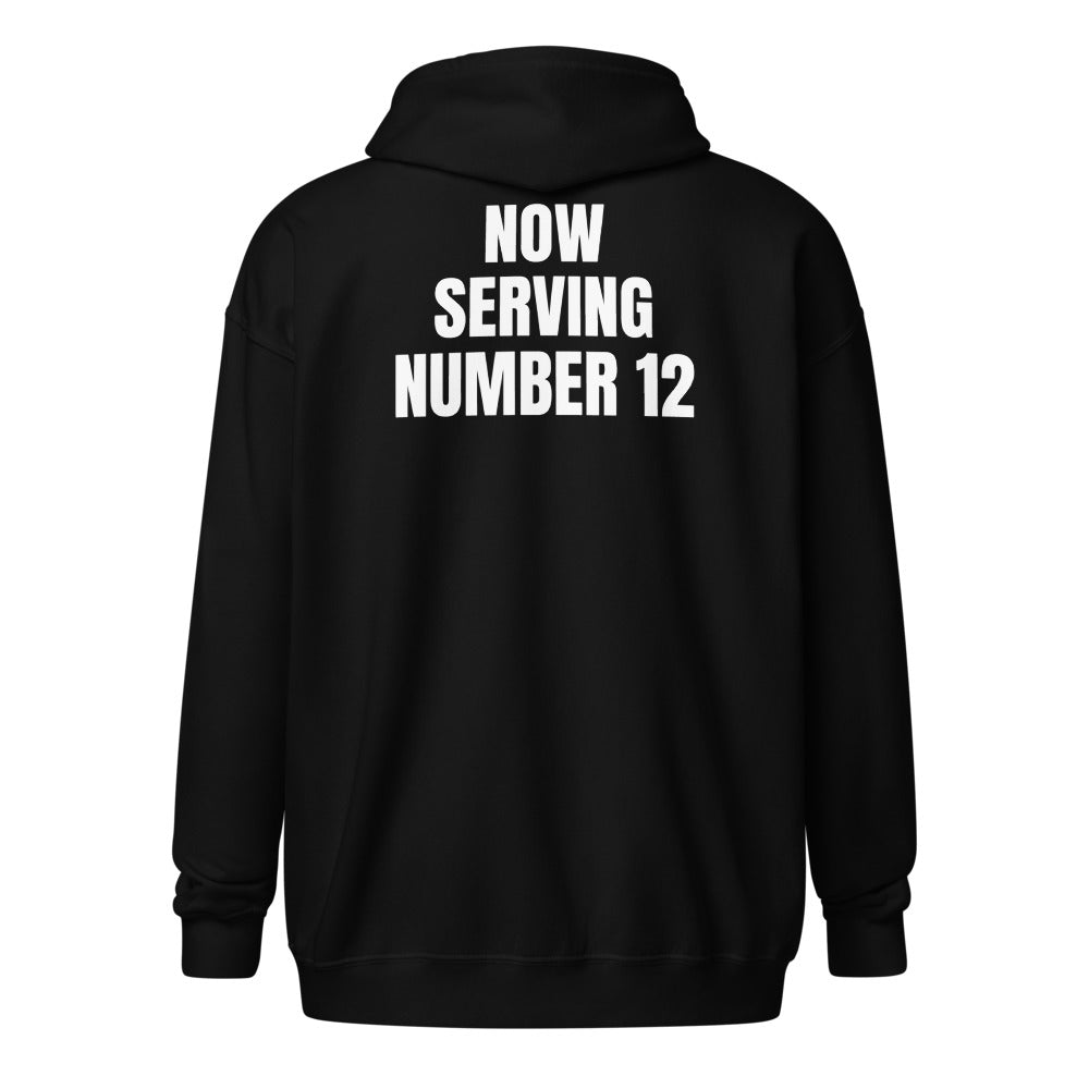 NOW SERVING NUMBER 12 zip hoodie, black