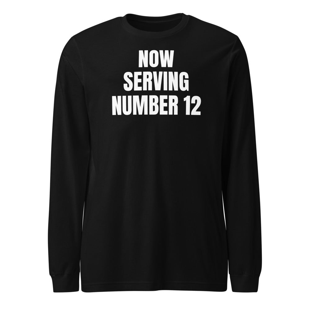NOW SERVING NUMBER 12 long sleeve tee, black