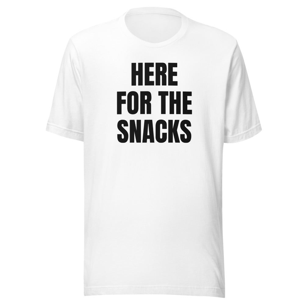 HERE FOR THE SNACKS tee, white