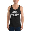 SUNDAY SCHEDULE: COUCH, SNACKS, YELLING tank top, black