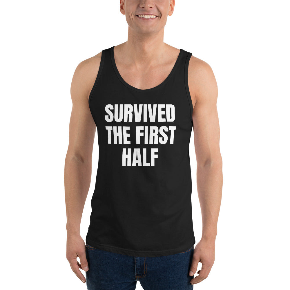 SURVIVED THE FIRST HALF tank top, black