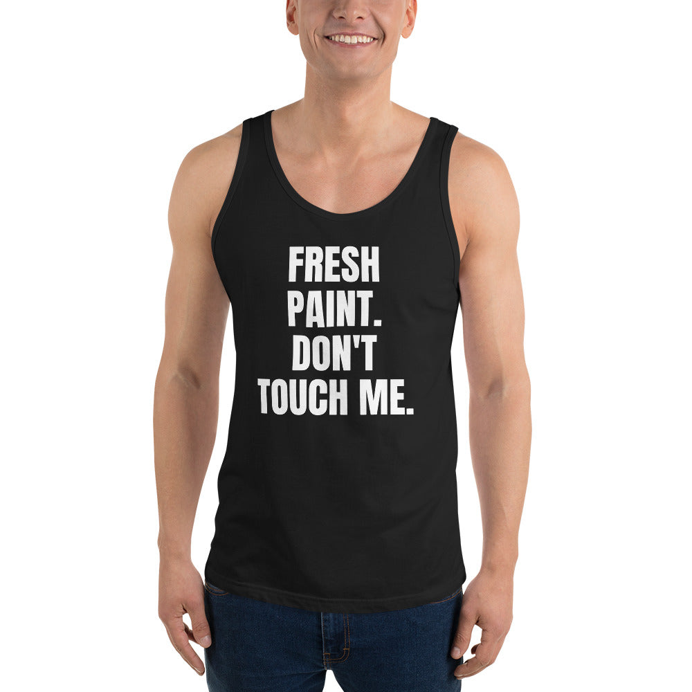 FRESH PAINT. DON'T TOUCH ME. tank top, black