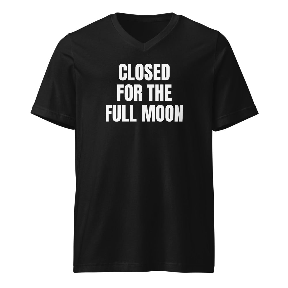 CLOSED FOR THE FULL MOON v-neck tee, black
