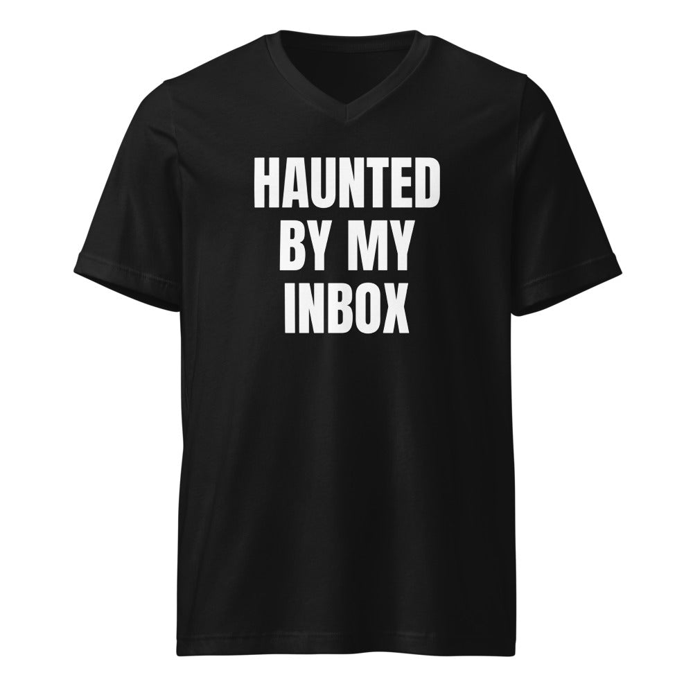 HAUNTED BY MY INBOX v-neck tee, black