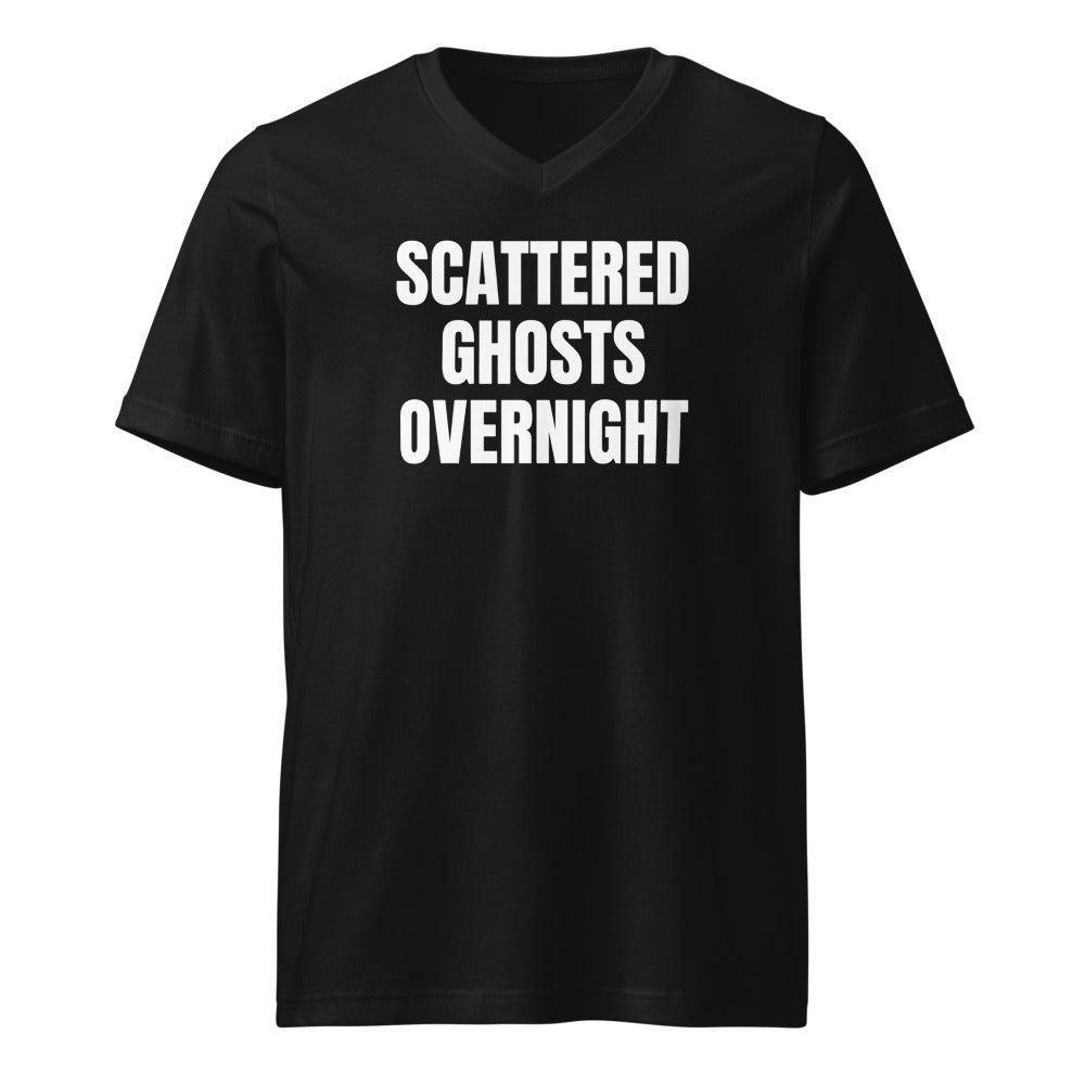 SCATTERED GHOSTS OVERNIGHT v-neck tee, black