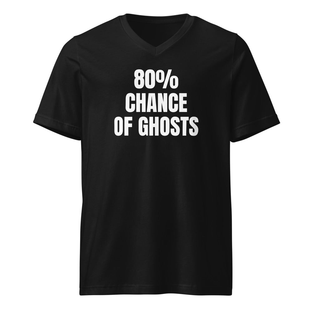 80% CHANCE OF GHOSTS v-neck tee, black