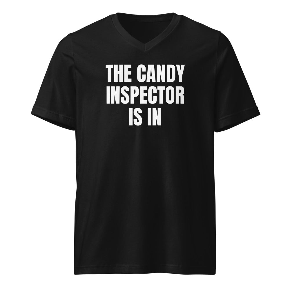 THE CANDY INSPECTOR IS IN v-neck tee, black