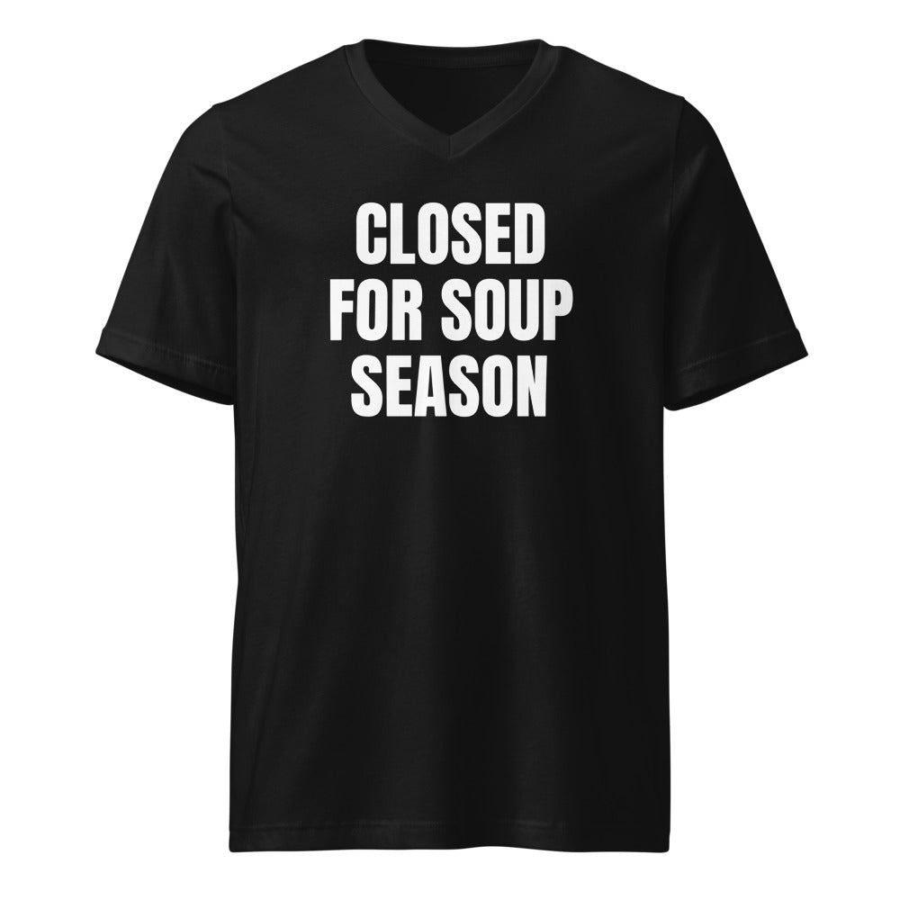 CLOSED FOR SOUP SEASON v-neck tee, black