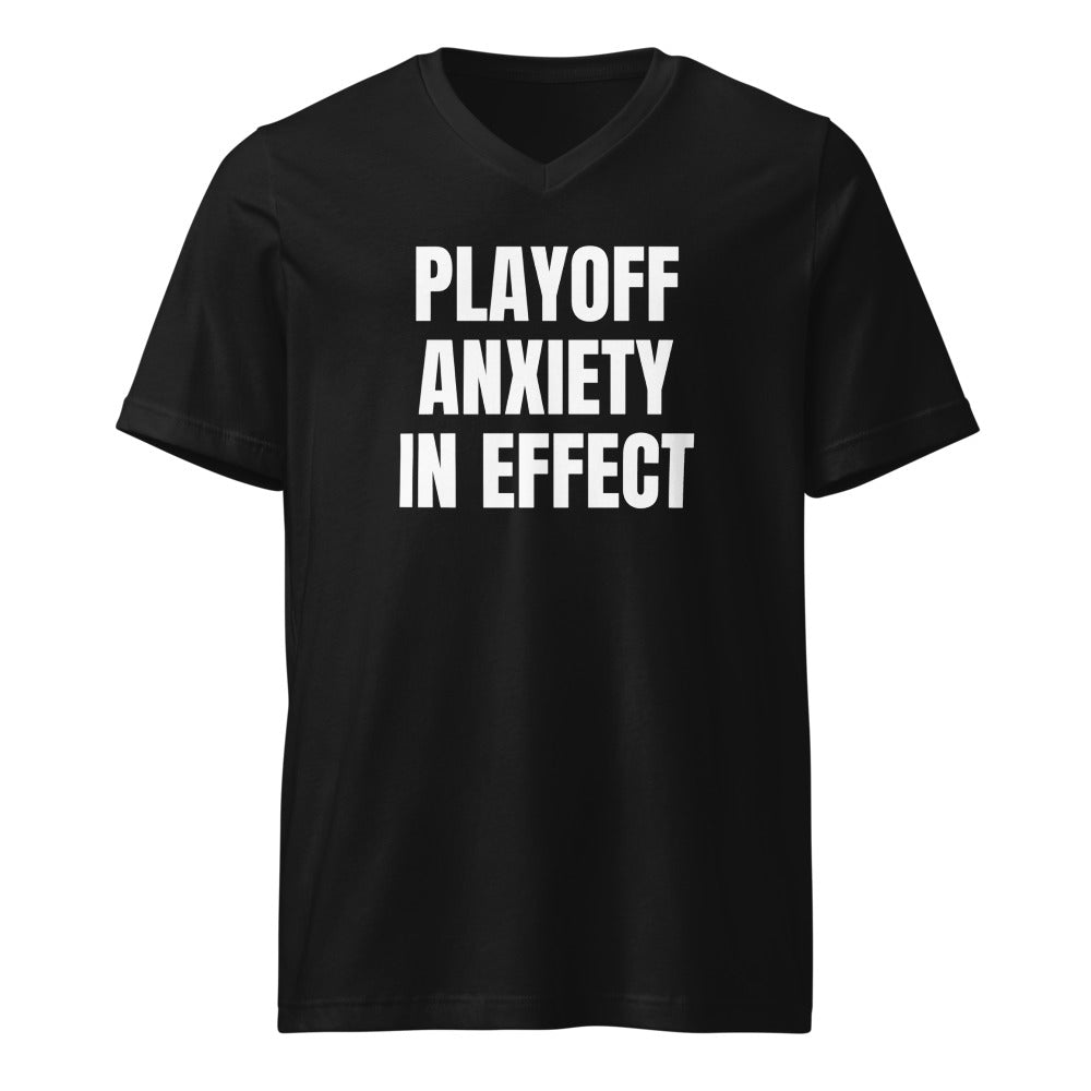 PLAYOFF ANXIETY IN EFFECT v-neck tee, black