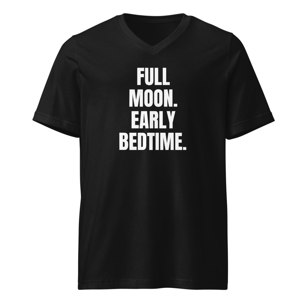 FULL MOON. EARLY BEDTIME. v-neck tee, black