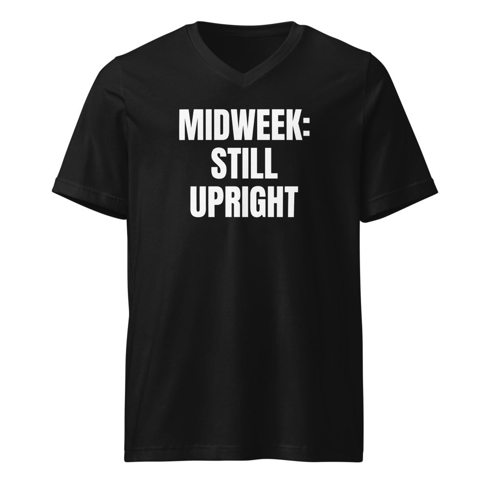 MIDWEEK: STILL UPRIGHT v-neck tee, black