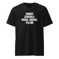 SUNDAY SCHEDULE: COUCH, SNACKS, YELLING v-neck tee, black