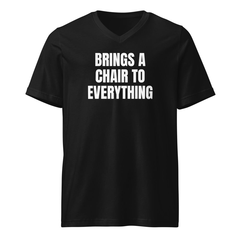 BRINGS A CHAIR TO EVERYTHING v-neck tee, black