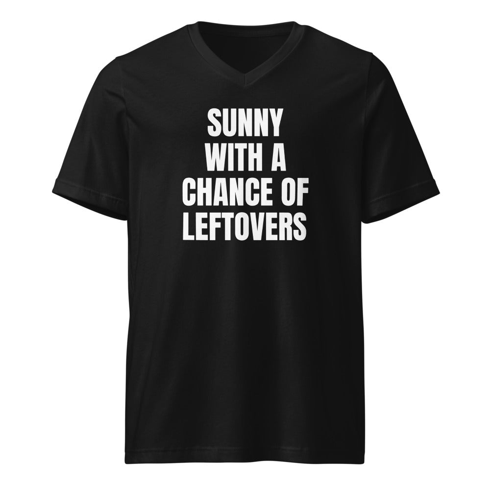 SUNNY WITH A CHANCE OF LEFTOVERS v-neck tee, black