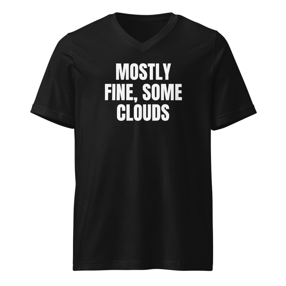 MOSTLY FINE, SOME CLOUDS v-neck tee, black