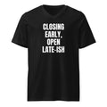 CLOSING EARLY, OPEN LATE-ISH v-neck tee, black