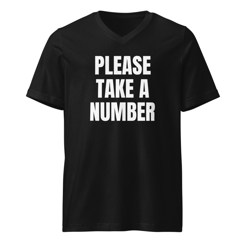 PLEASE TAKE A NUMBER v-neck tee, black