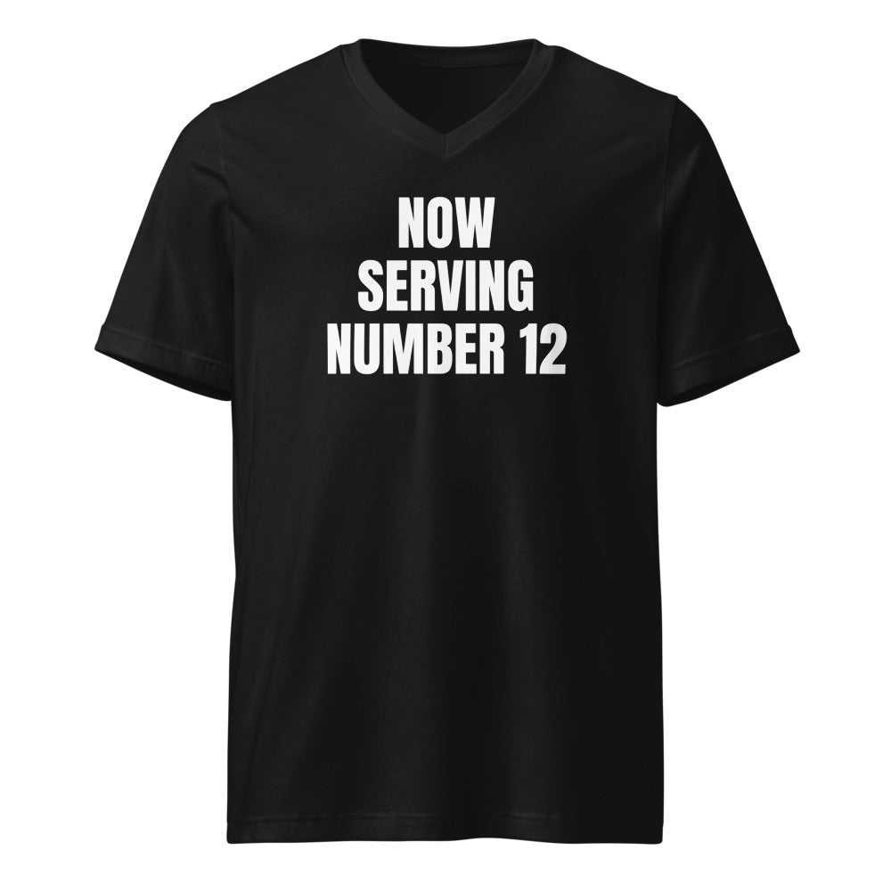 NOW SERVING NUMBER 12 v-neck tee, black