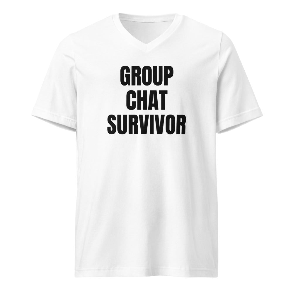 GROUP CHAT SURVIVOR v-neck tee, white