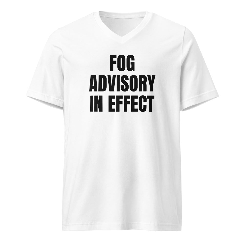 FOG ADVISORY IN EFFECT v-neck tee, white