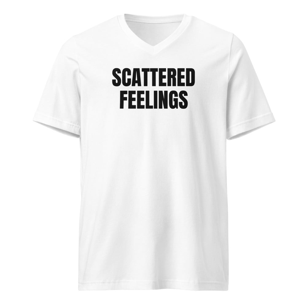 SCATTERED FEELINGS v-neck tee, white