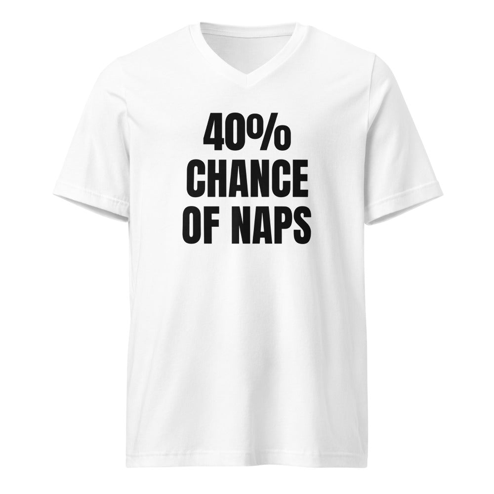40% CHANCE OF NAPS v-neck tee, white