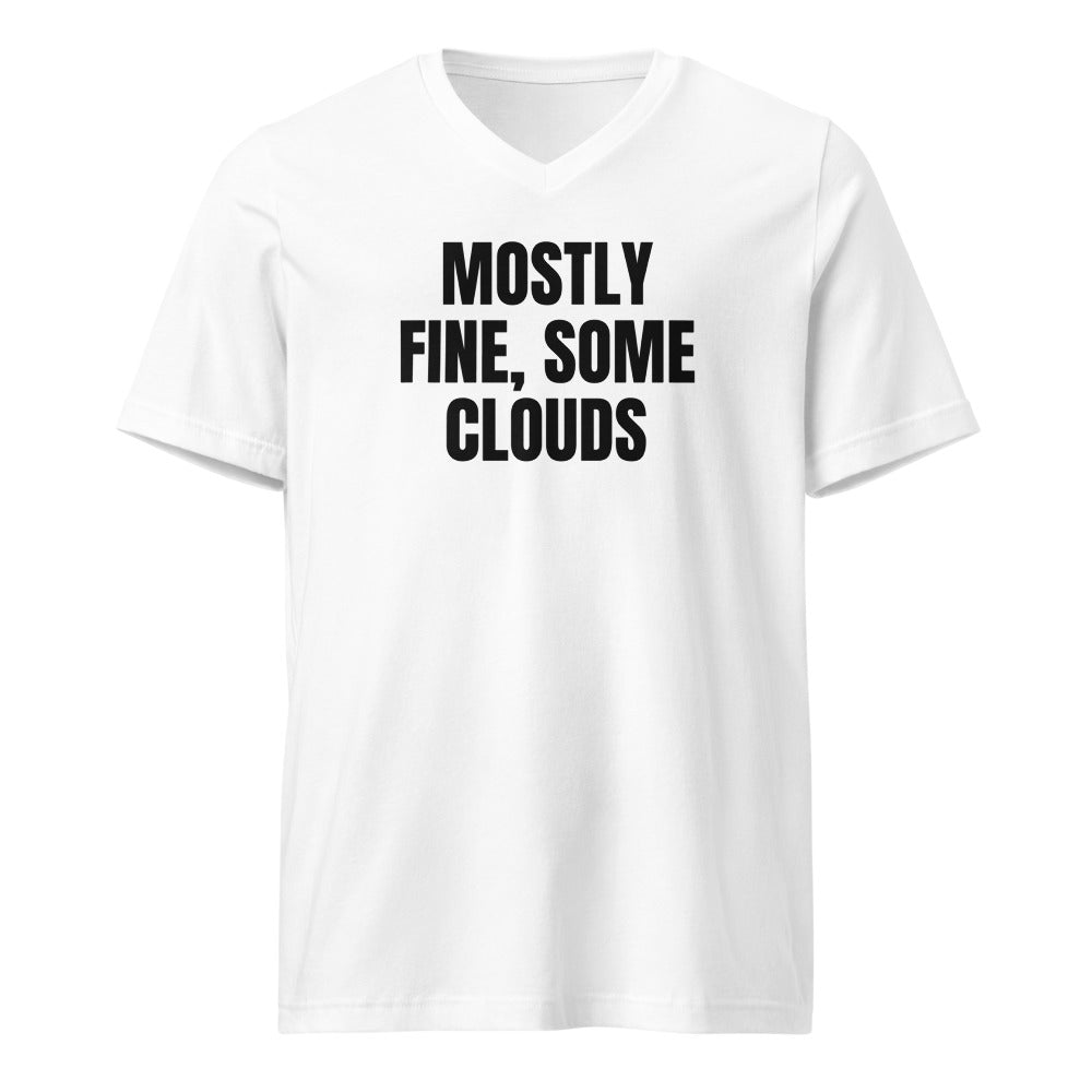 MOSTLY FINE, SOME CLOUDS v-neck tee, white