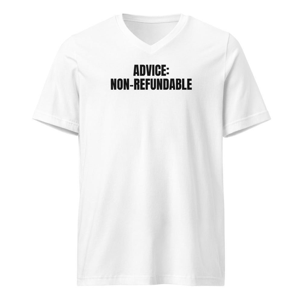 ADVICE: NON-REFUNDABLE v-neck tee, white