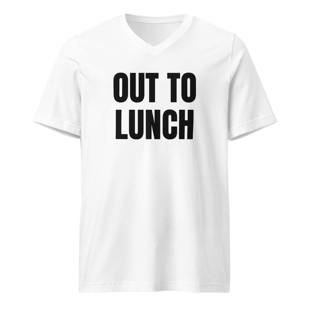 OUT TO LUNCH v-neck tee, white