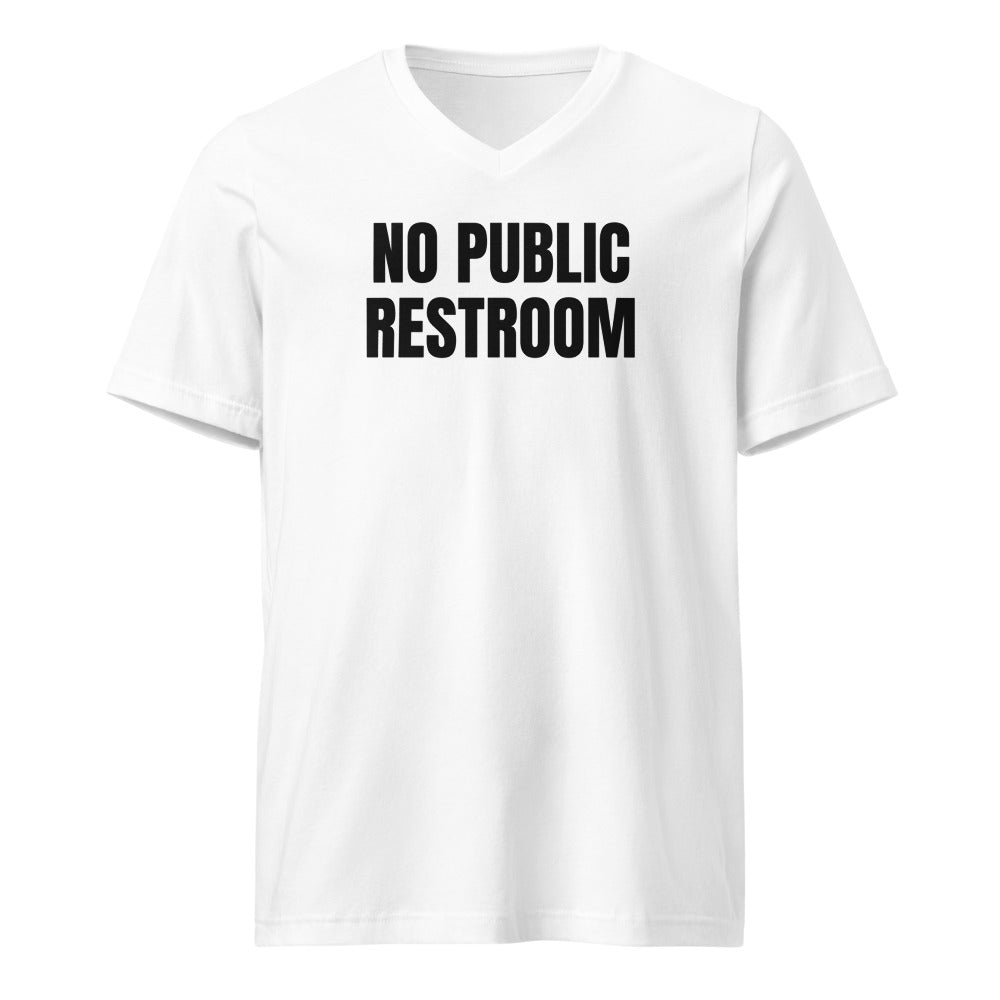 NO PUBLIC RESTROOM v-neck tee, white