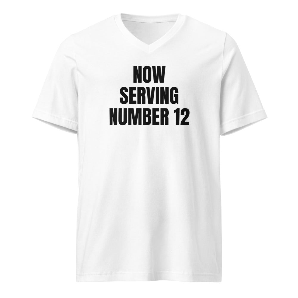 NOW SERVING NUMBER 12 v-neck tee, white