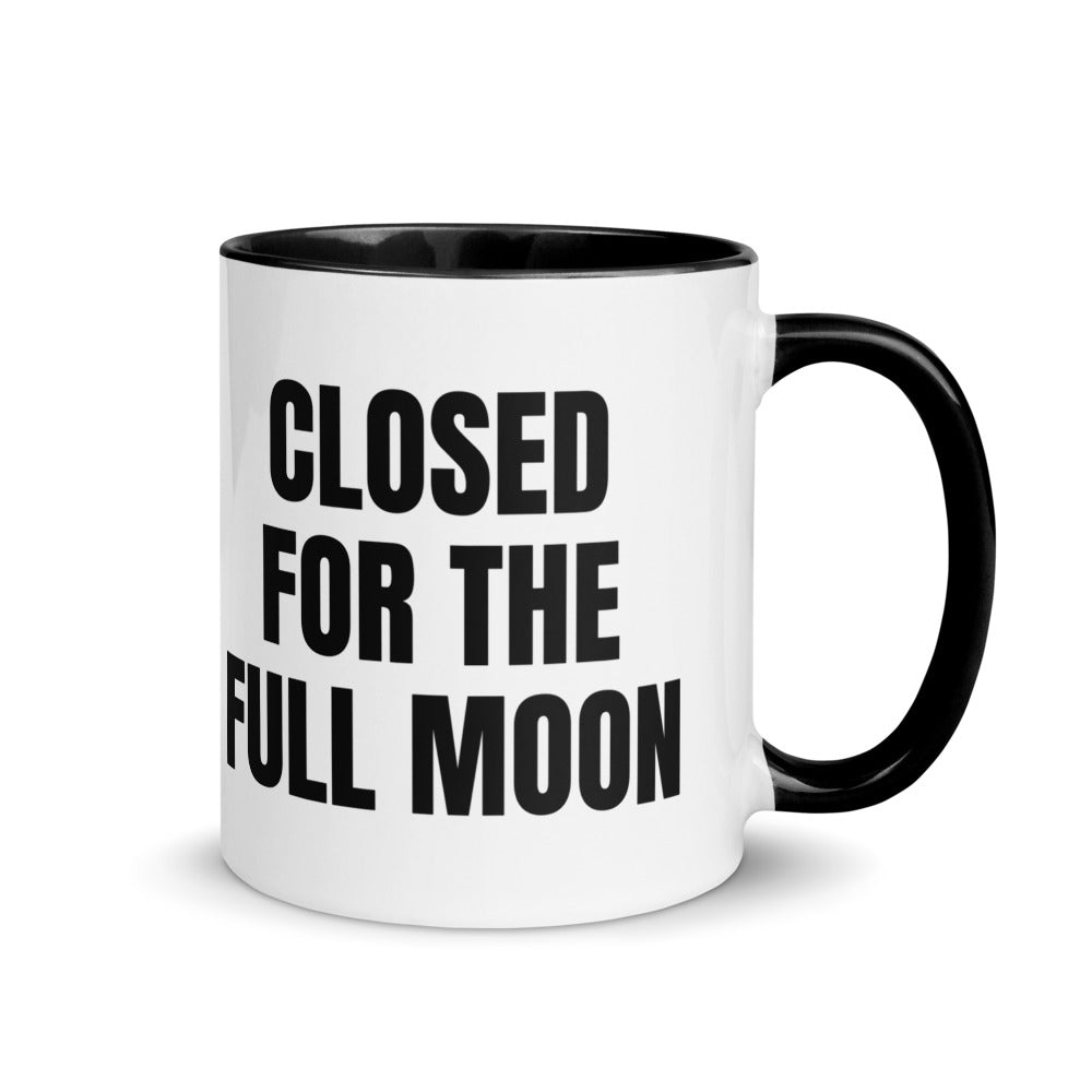 CLOSED FOR THE FULL MOON two-tone mug, black