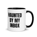 HAUNTED BY MY INBOX two-tone mug, black