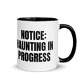 NOTICE: HAUNTING IN PROGRESS two-tone mug, black